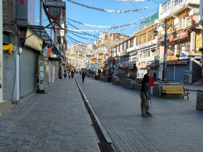 A view of complete bandh in Leh on Wednesday.