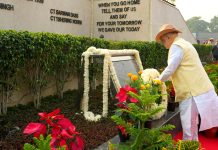 Union Home Minister Amit Shah pays tribute to police martyrs in New Delhi on Monday. (UNI)