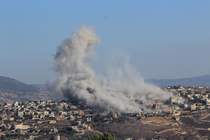 Photo shows smoke caused by Israeli airstrikes in Khiam, Lebanon. (UNI)