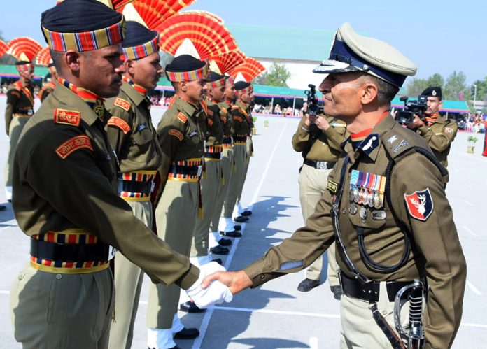 New BSF recruits during Passing Out Parade at Humhama Training Centre on Friday. —Excelsior/Shakeel