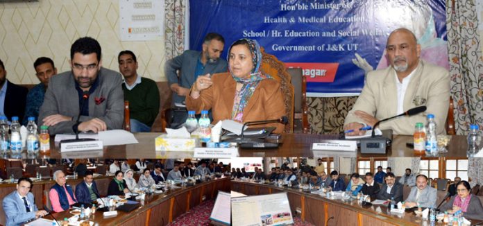 Minister Sakina chairing meeting of H&ME Deptt officers.