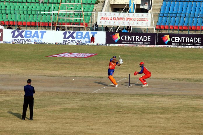 Yusuf Pathan playing a hook shot during a match at Maulana Azad Stadium, Jammu on Friday. -Excelsior/Rakesh