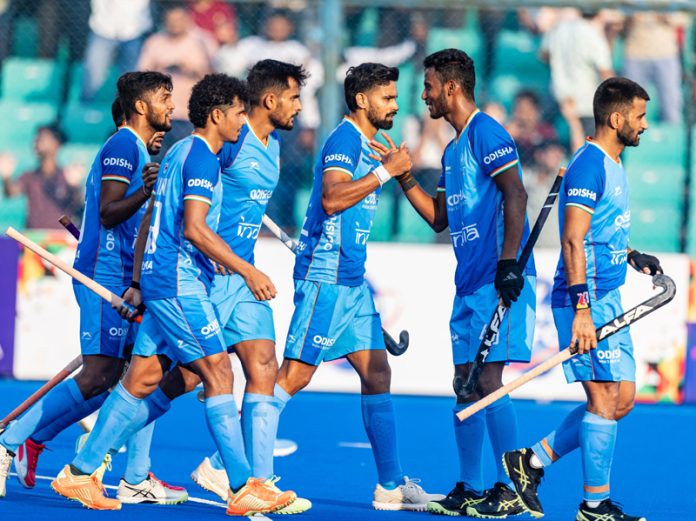 Indian hockey team celebraing after defeating World Champions Germany