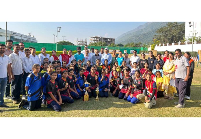 Archers posing along with trophies during closing ceremony at Katra on Thursday.