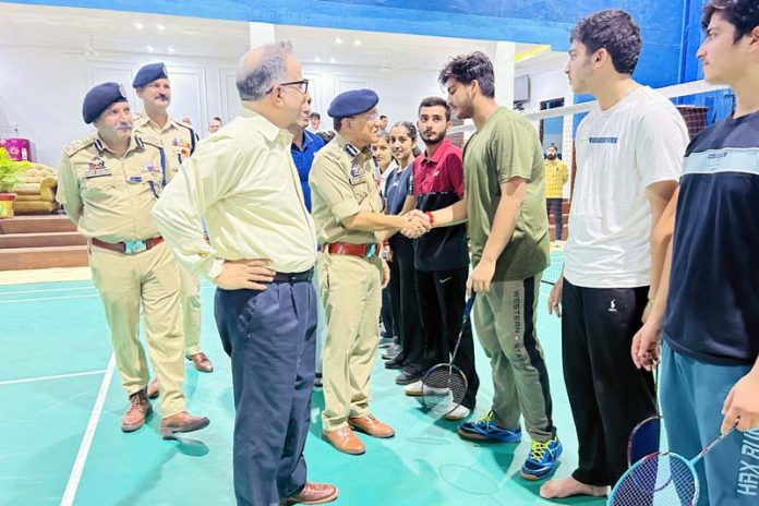 ADGP Jammu, Anand Jain interacting with players during Badminton tourney.