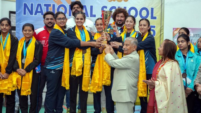 LG Ladakh, Brigadier (Dr) BD Mishra (Retd) presenting trophy to winners.