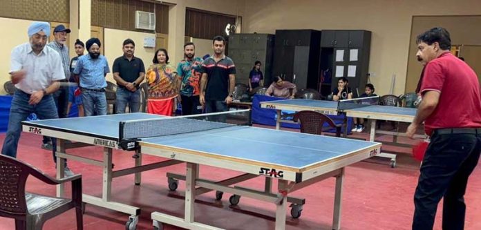 Dignitaries displaying their skills during the inaugural event of TT Championship at Jammu.