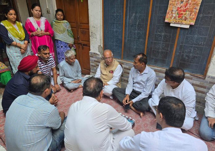 A Congress delegation interacting with the family of terror victim Shashi Abrol in Jammu on Saturday.