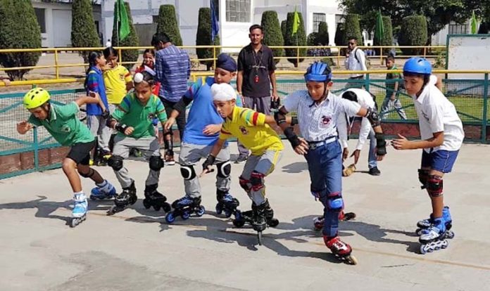 Young skaters in action during Championship at Kathua.