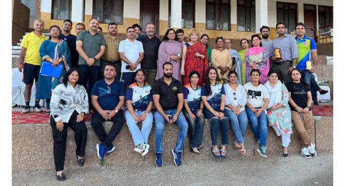 Players, dignitaries posing during a Multi-Sport Tournament at Jammu University.