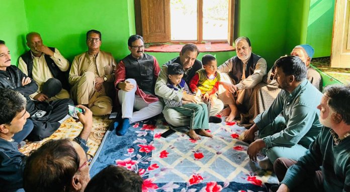 Minister for RD&PR Javed Ahmad Dar alongwith MLAs during offering condolences to the family of martyred army personnel.