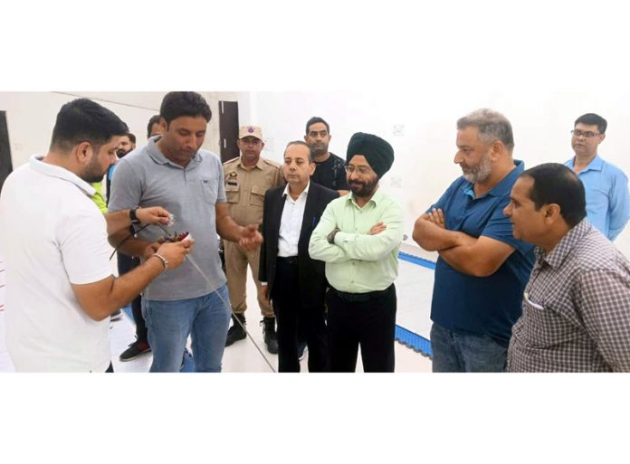 Director General of DYSS, Rajinder Singh Tara reviewing arrangements of National School Games venue on Wednesday.