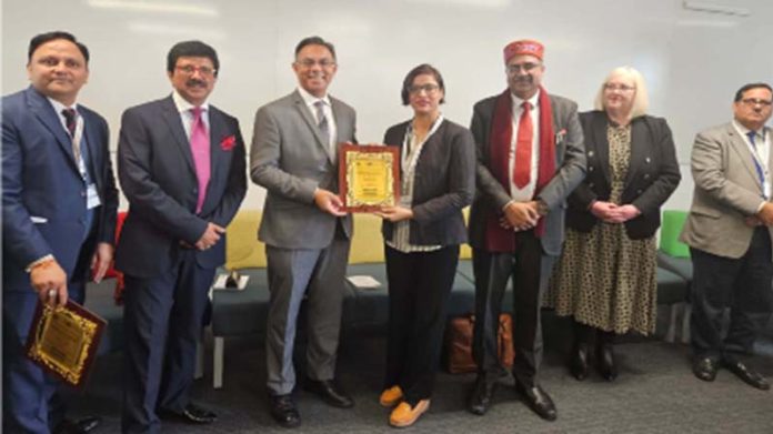 Dr Bharti Gupta posing along with others during a programme held at University of Wolverhampton in UK.