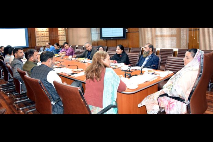 Minister of SWD Sakeena Masood chairing a meeting on Friday.