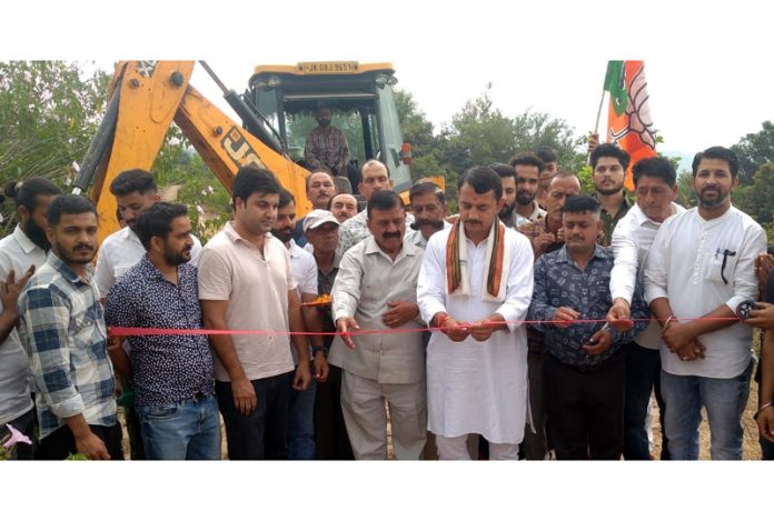 MLA R S Pathania inaugurating road work in Udhampur East Assembly constituency.