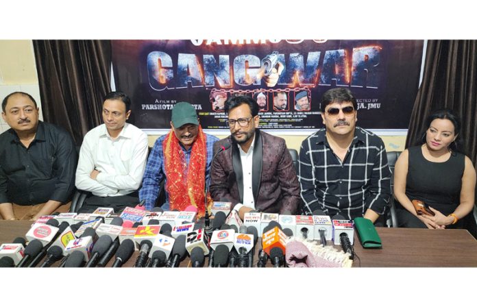 Producer of the Film ‘JAMMU 86 GANGWAR’, Parshotam Gupta along with others addressing a press conference at Jammu on Wednesday. -Excelsior/Rakesh