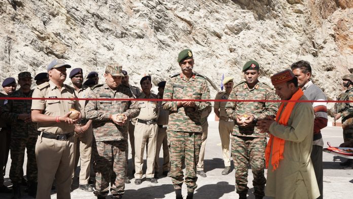 Brigade Commander 9 Sector RR, Sunil Mishra, inaugurating Nai Garh motorable bridge at Kishtwar-Paddar Road on Wednesday.