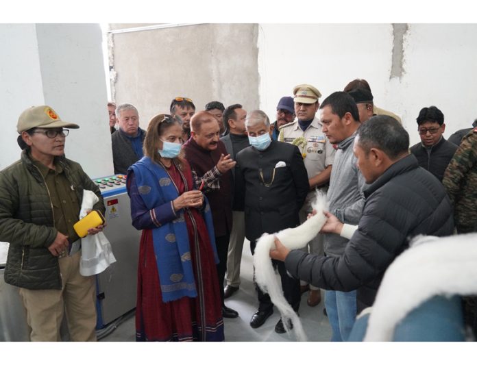 LG Ladakh Brig (Dr) BD Mishra during visit to Pashmina Dehairing Plant at Leh.