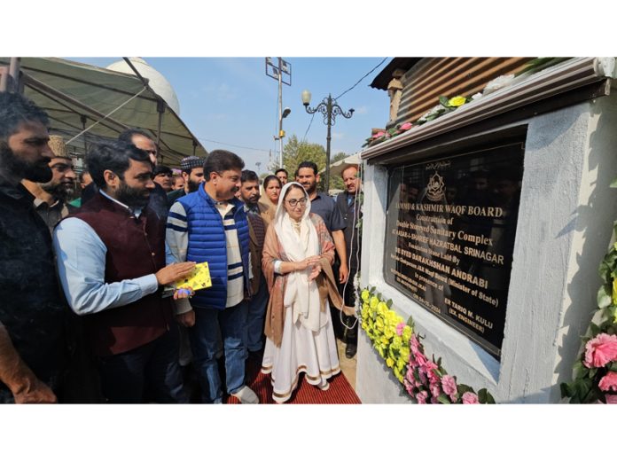 J&K Waqf Board Chairperson, Dr Darakhshan Andrabi laying foundation stone of a new mosque in Soura area of Srinagar.