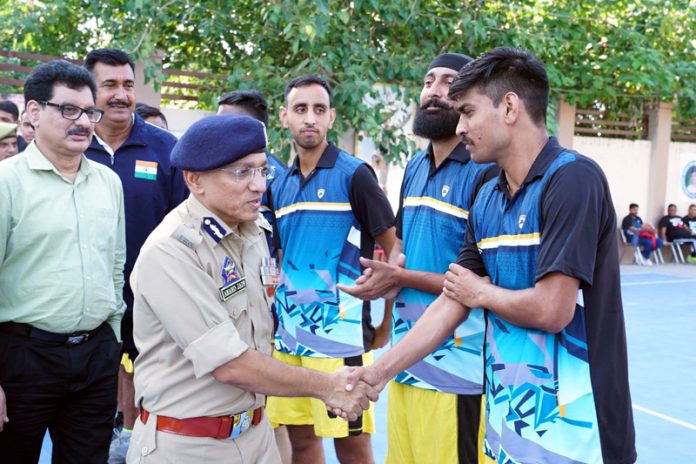 ADGP Anand Jain interacting with players during inaugural Basketball event at Jammu.