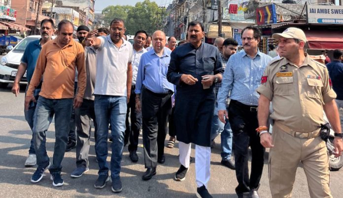 MLA Jammu West, Arvind Gupta inspecting the road stretch from GMC Jammu to Canal Head Bakshi Nagar.