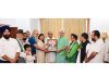 Lt Governor Manoj Sinha meeting with members of Gandhi Global family.