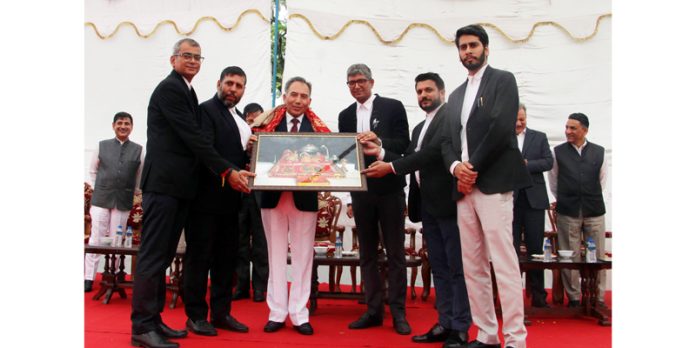 J&K High Court Bar Association, Jammu presenting memento to Chief Justice Tashi Rabstan.