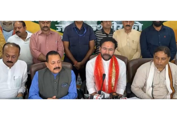 BJP leaders at a press conference at Jammu on Tuesday. —Excelsior/Rakesh