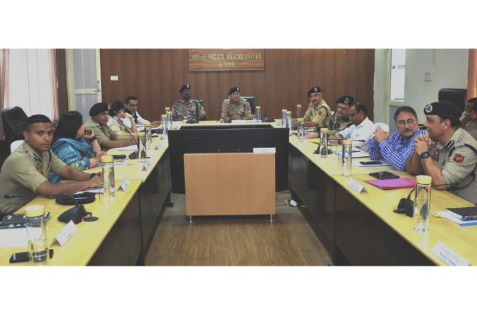 ADGP Jammu Zone Anand Jain chairing a meeting on Tuesday.