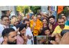 Senior BJP leader Devender Singh Rana showing victory sign after being declared winner from Nagrota Assembly segment. —Excelsior/Rakesh