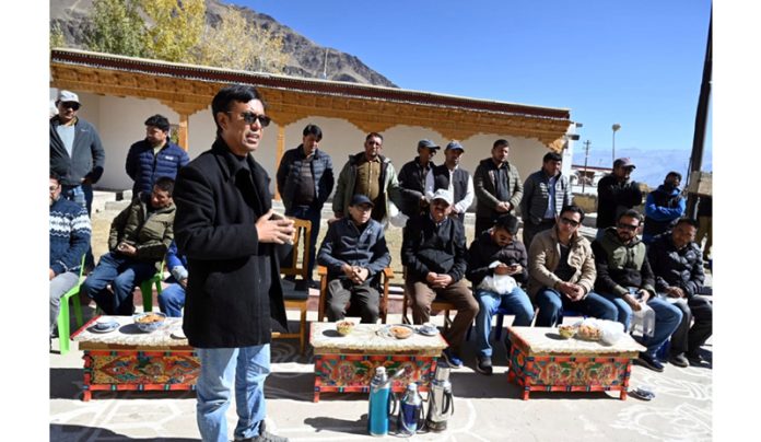 MP Ladakh Mohmad Haneefa Jan addressing a gathering in Zanskar Sub-Division of Kargil district.