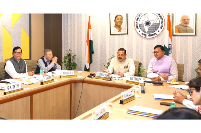 Union Minister Dr Jitendra Singh chairing National Executive Council meeting of Indian Institute of Public Administration (IIPA) at IIPA House, New Delhi on Monday.