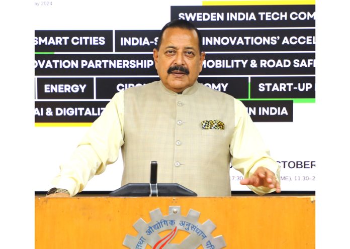 Union Minister Dr Jitendra Singh addressing the “India Sweden Innovation Day” (ISID) function at New Delhi on Monday.