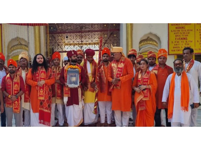 Mata Vaishnodevi Chhari Yatra being taken out from Raghunath Mandir Jammu.