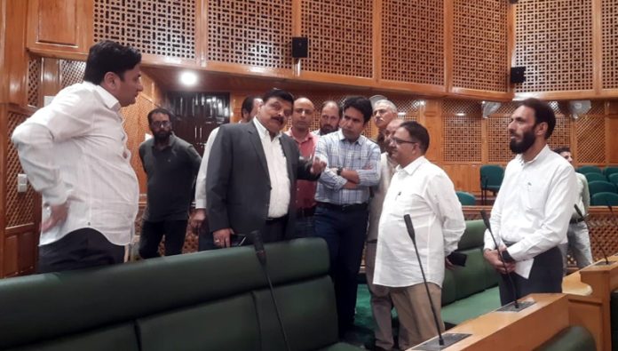 Principal Secy, Alok Kumar inspecting Assembly Complex in Srinagar on Monday.