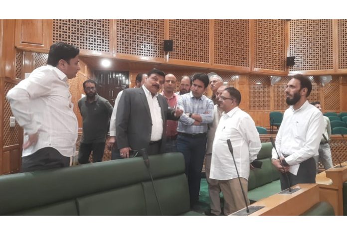 Principal Secy, Alok Kumar inspecting Assembly Complex in Srinagar on Monday.