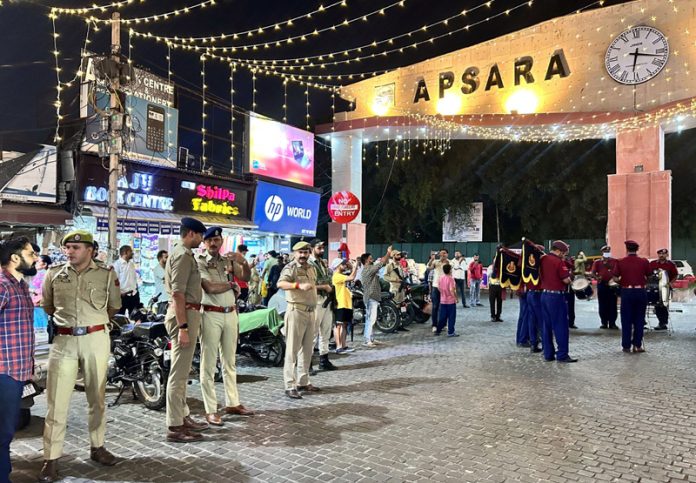 Police conducting march in Apsara Market.