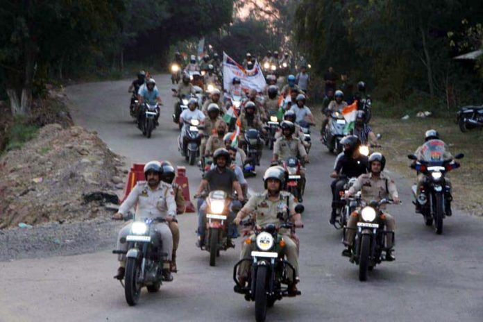 Police personnel taking out a bike rally in Samba on Friday ahead of National Police Day.