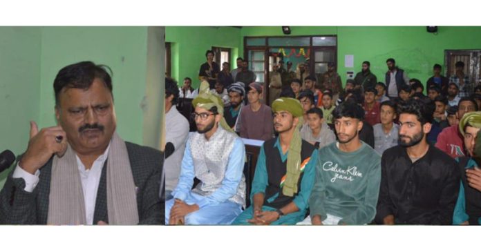 Minister for Jal Shakti Forests and Tribal Affairs Javed Rana addressing a meeting in Anantnag.