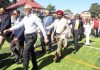 Omar Abdullah participating in march past during 177th Founders’ Day of Lawrence School Sonawar in Srinagar.