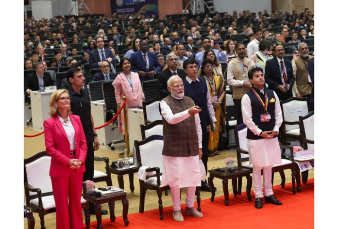 Prime Minister Narendra Modi inaugurating the 8th ITU's telecom standard meet, India Mobile Congress in New Delhi on Tuesday. (UNI)