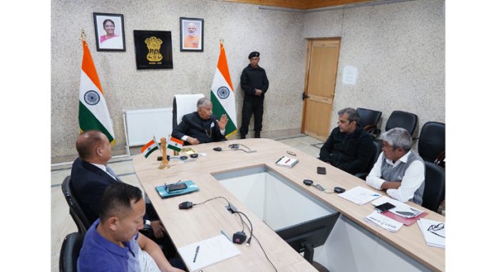 LG Ladakh, Brigadier (Dr) BD Mishra (Retired) chairing a meeting of officers of the School Education Department.