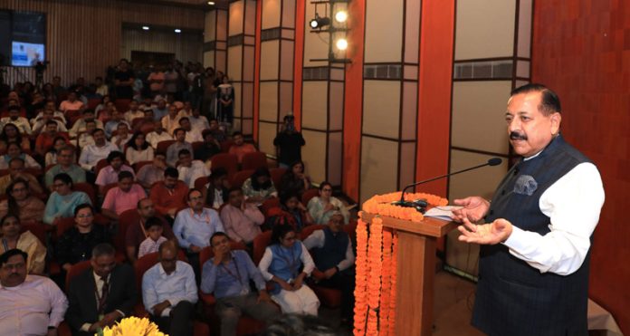 Union Minister Dr Jitendra Singh speaking after the signing of a landmark Memorandum of Understanding (MoU) between the Indian Space Research Organisation (ISRO) and the Department of Biotechnology (DBT) at New Delhi.