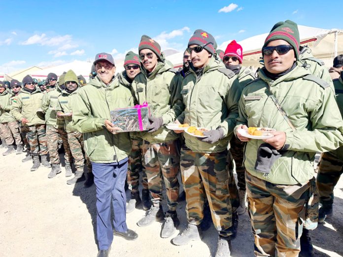 MoS Defence Sanjay Seth at a forward area in Ladakh on Tuesday.