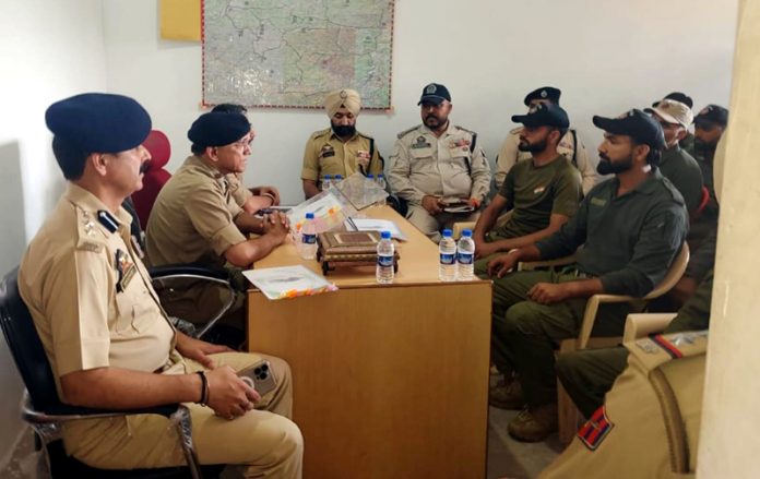 ADGP Jammu Anand Jain chairing a meeting of police officers in Rajouri on Thursday.