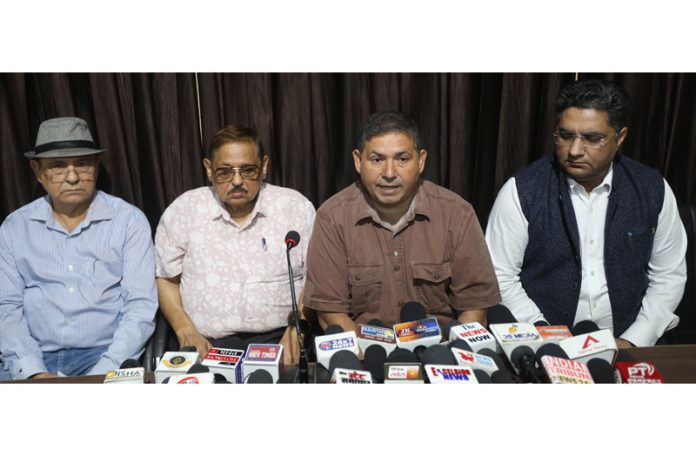 JDF representatives during a press conference at Jammu on Tuesday.