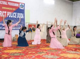 Artists performing during a cultural programme in Doda.