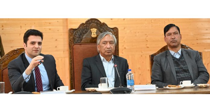 MLA Kulgam M Y Tarigami chairing a meeting of Distt officers on Thursday.