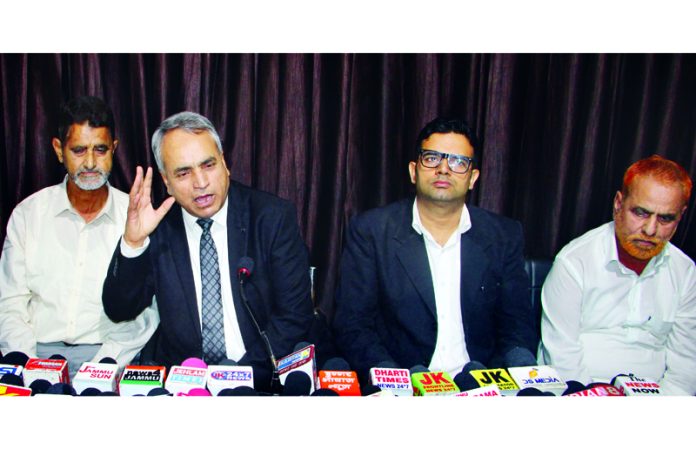 Chairman, All J&K Gujjar Bakerwal Coordination Committee, Mohd Anwar Choudhary addressing press conference in Jammu. — Excelsior/ Rakesh