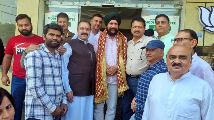 BJP national secretary and newly elected MLA from R S Pura, Dr Narinder Singh during a function at party headquarters at Jammu on Wednesday.